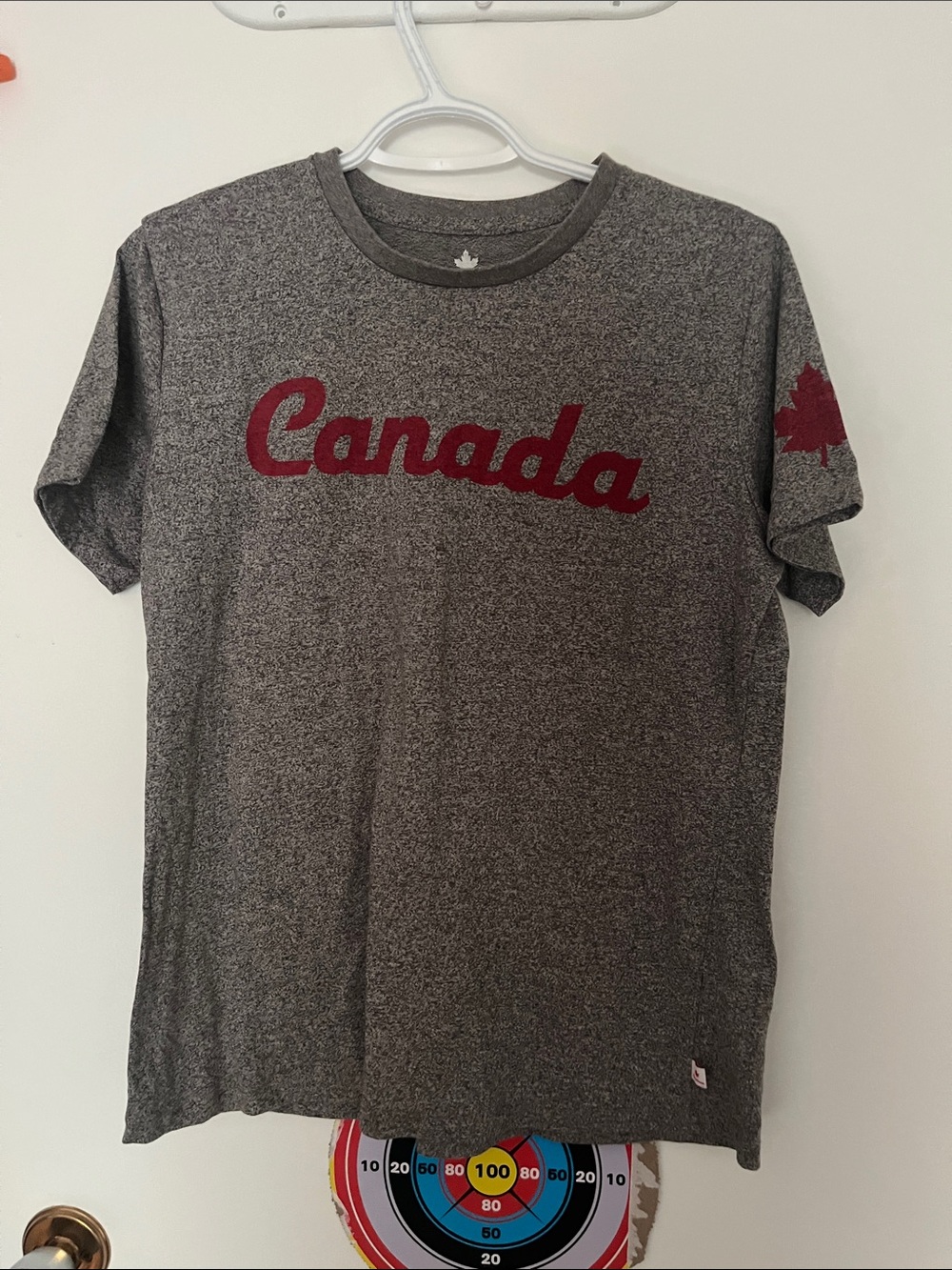 Canada Script Mens T-Shirt - Gray with Red Print